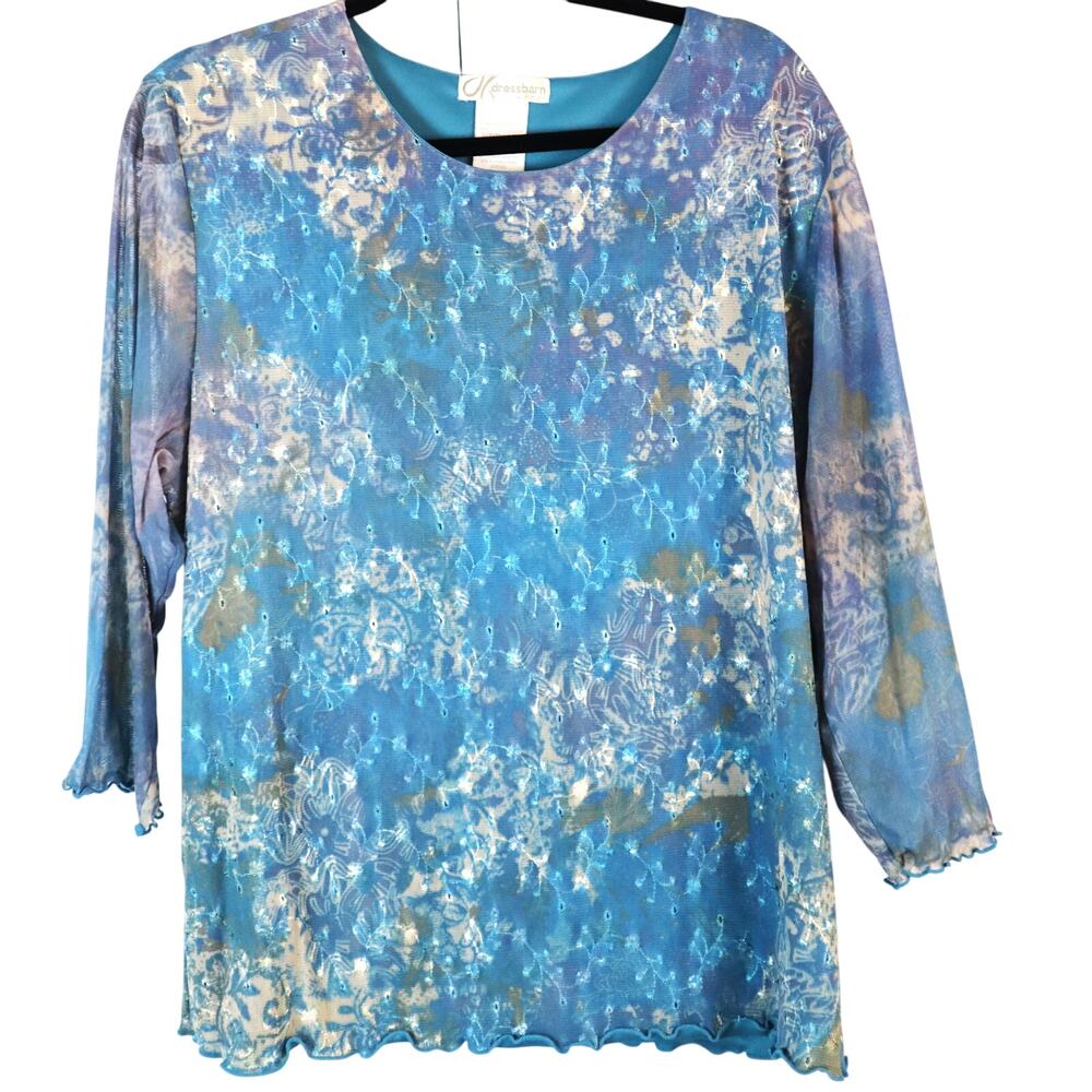 Vintage Y2K DressBarn Turquoise Blue Blouse Fairycore Embroidered Ruffle Plus 2X